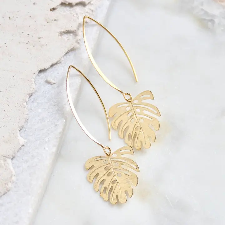 Golden Monstera Earrings