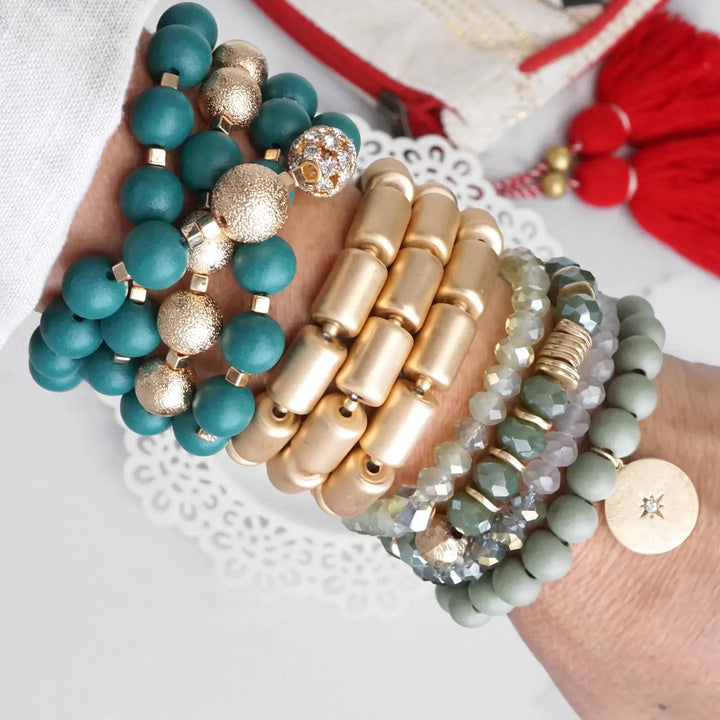 Olive Coin Beaded Stack