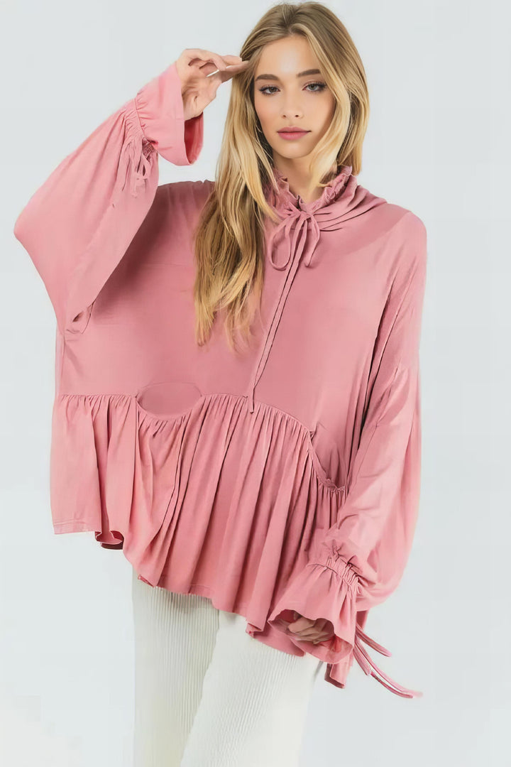 Dusty Pink Ruffle Turtle Neck Top