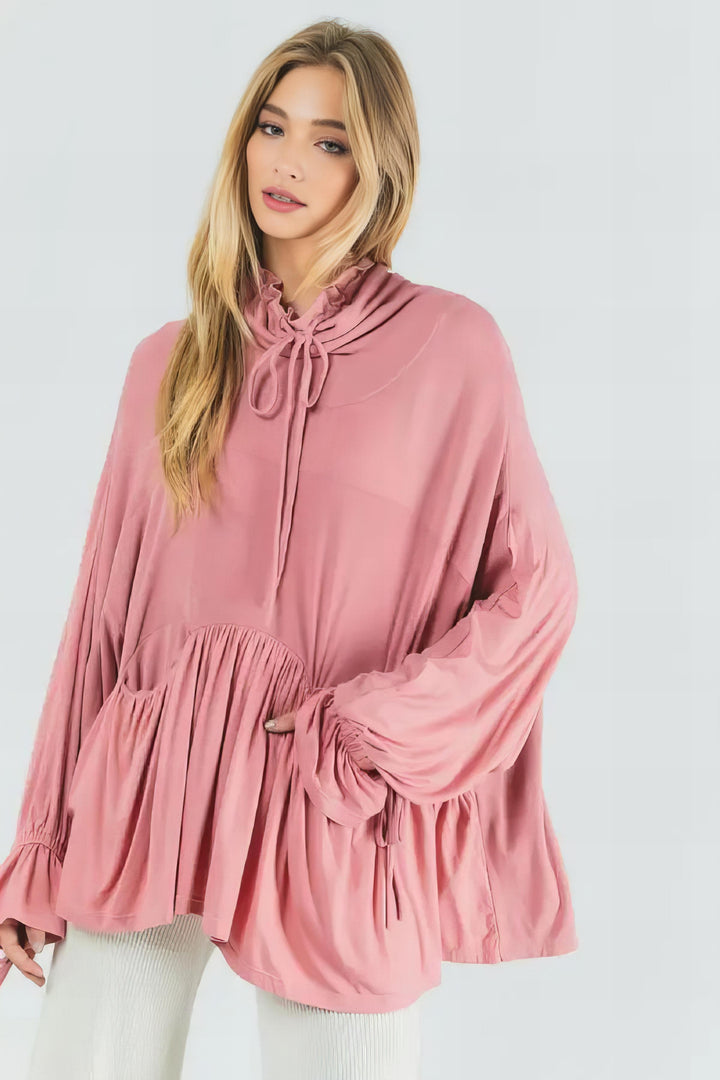 Dusty Pink Ruffle Turtle Neck Top