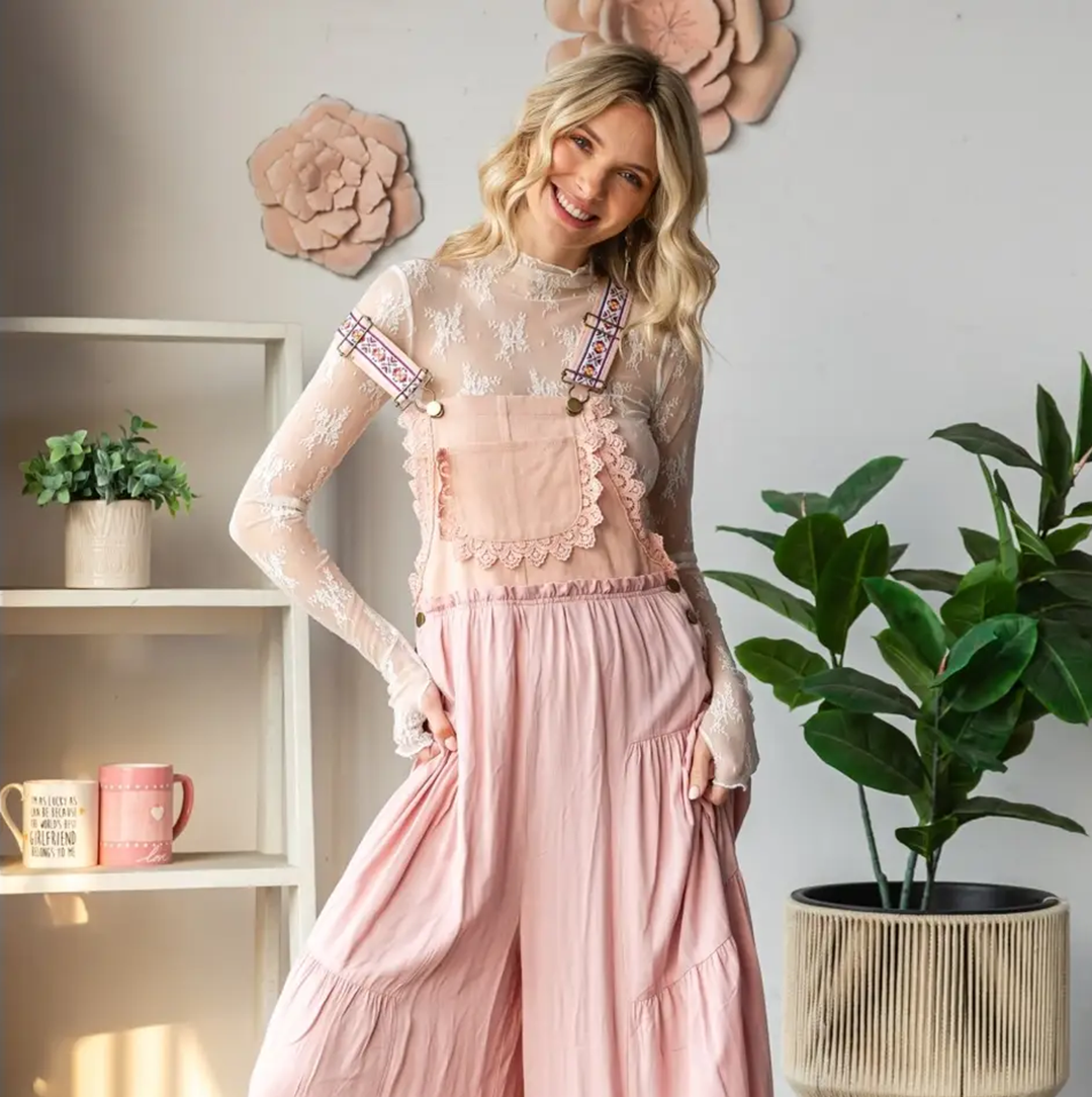 Embroidered Strap Flowy Jumpsuit