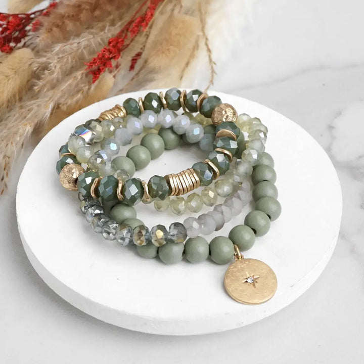 Olive Coin Beaded Stack