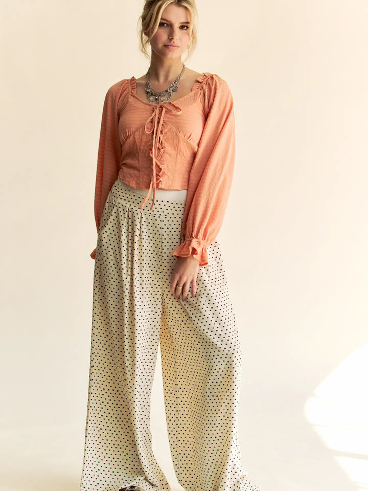 Polka Dot Pleated Wide-Leg Pants