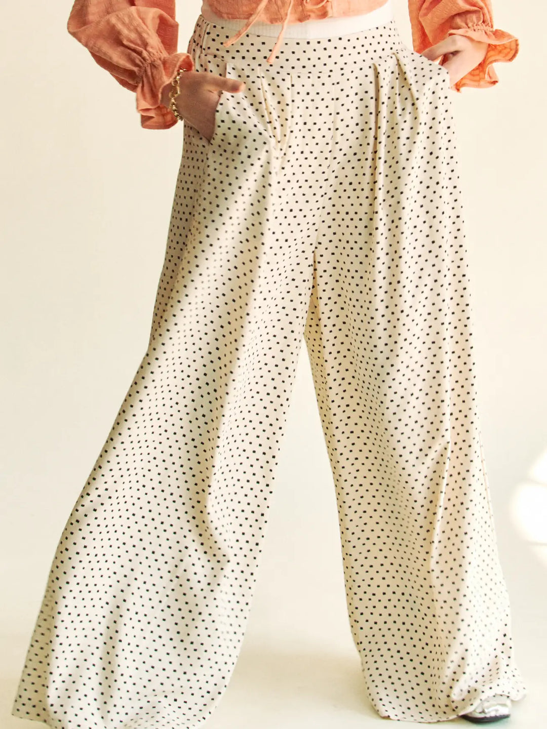 Polka Dot Pleated Wide-Leg Pants