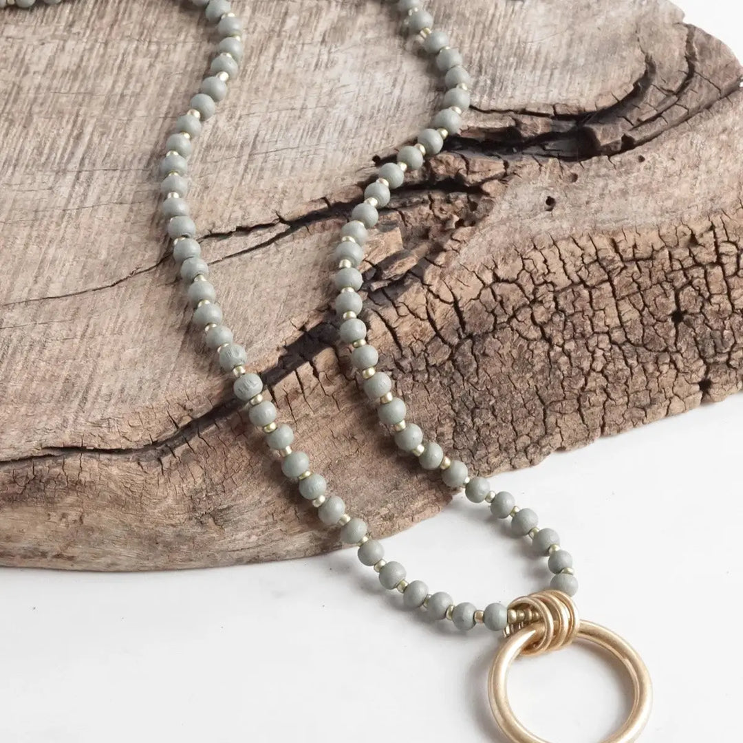 Grey Beaded Pendant Necklace