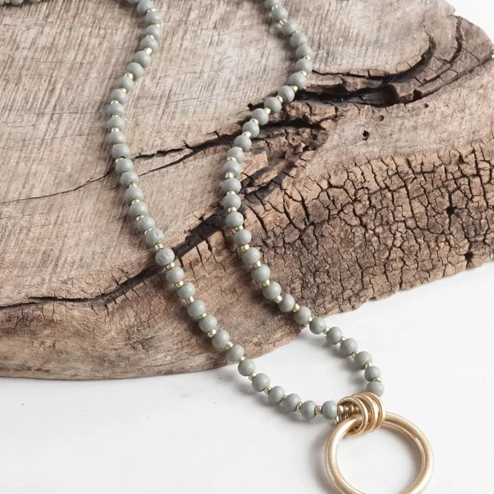 Grey Beaded Pendant Necklace