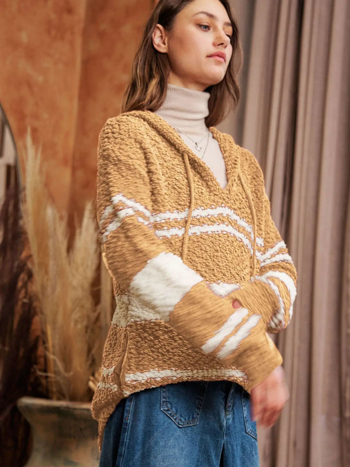 Camel Stripe Popcorn Hoodie Sweater