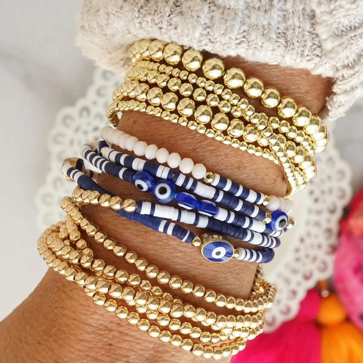 Worn Gold Beaded Stack