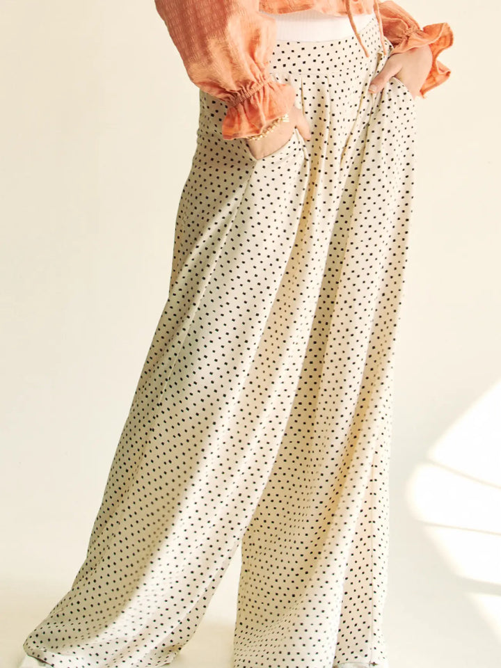 Polka Dot Pleated Wide-Leg Pants