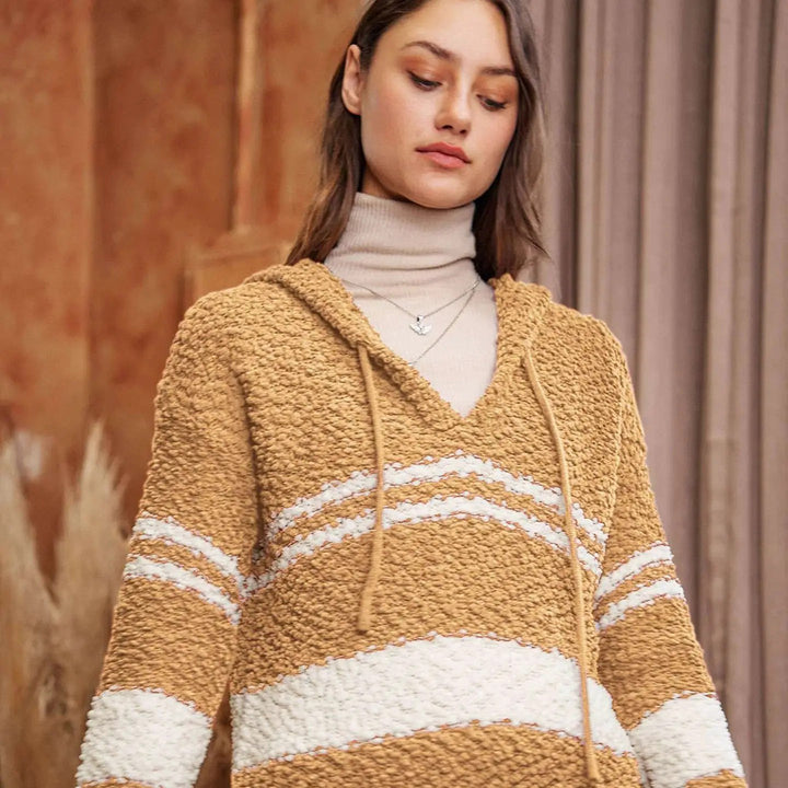 Camel Stripe Popcorn Hoodie Sweater