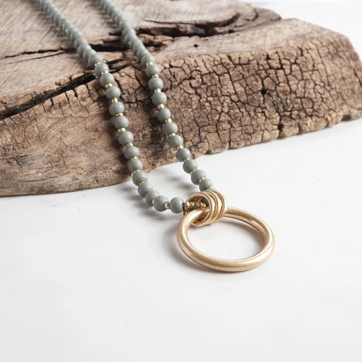Grey Beaded Pendant Necklace