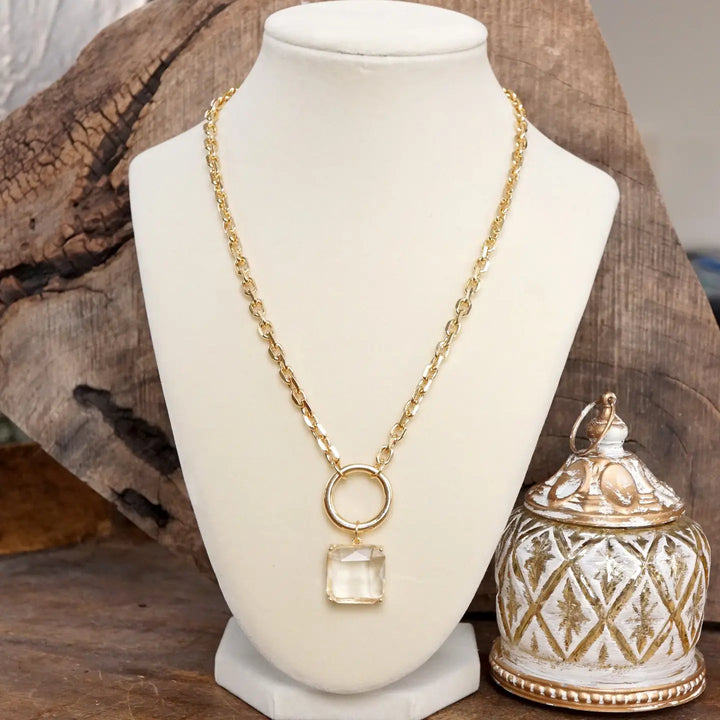 Clear Crystal Pendant Chain Necklace