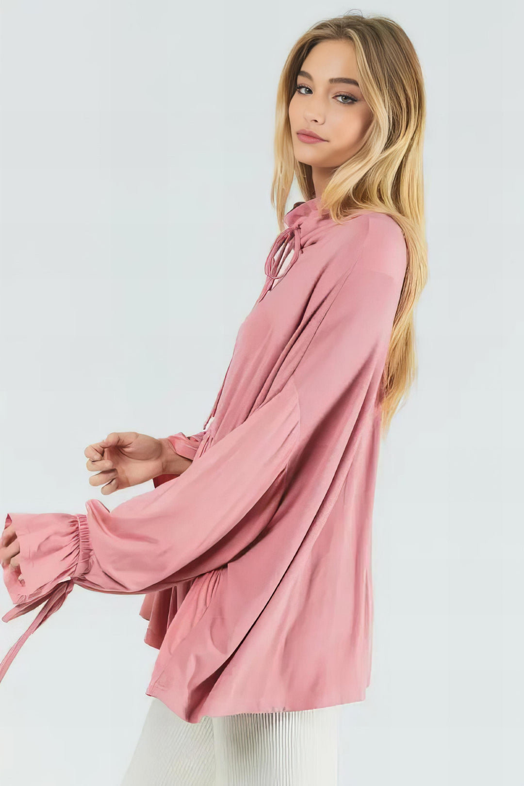Dusty Pink Ruffle Turtle Neck Top