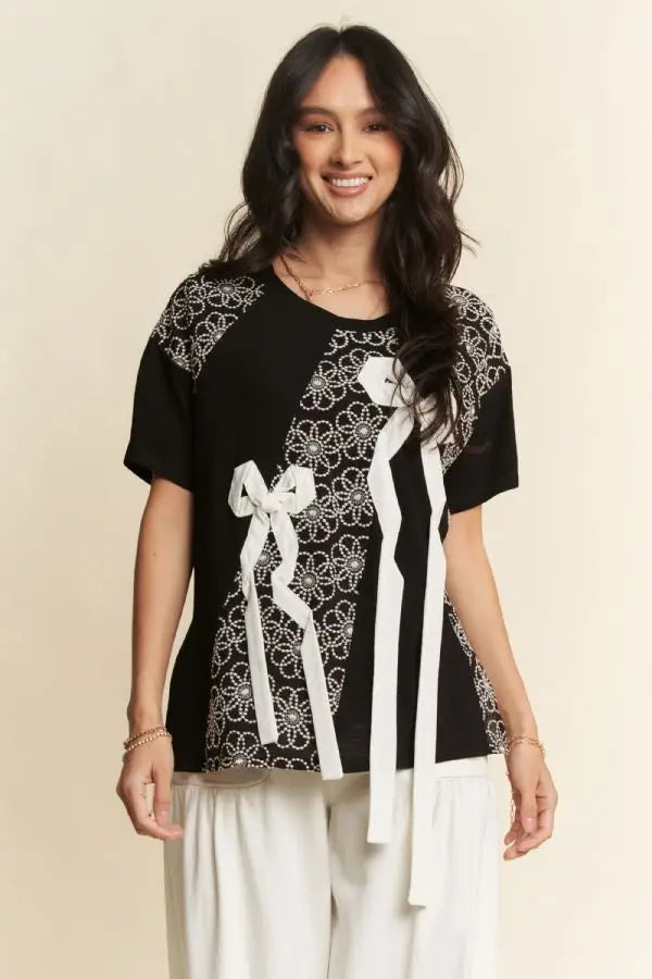 Lace & Bows Colorblock Knit Top