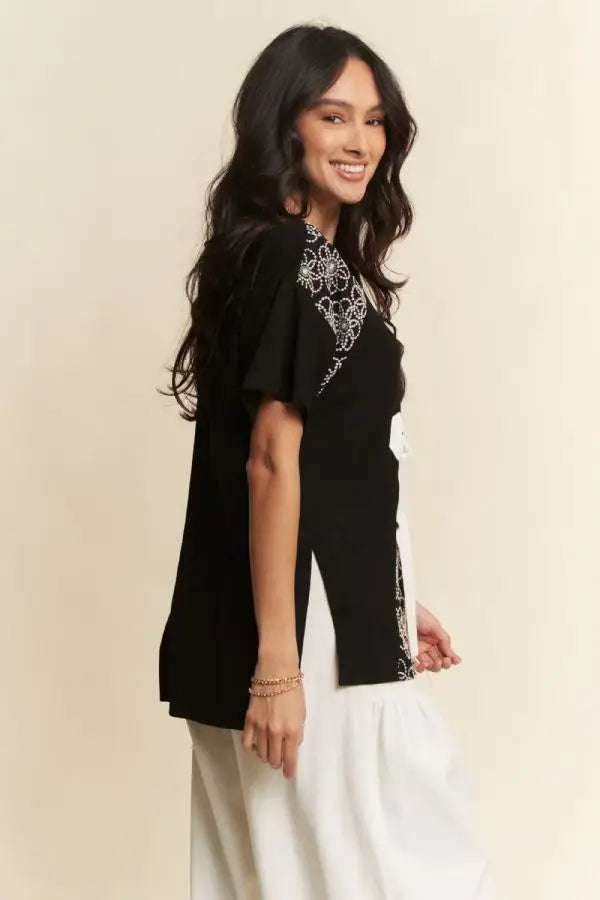 Lace & Bows Colorblock Knit Top
