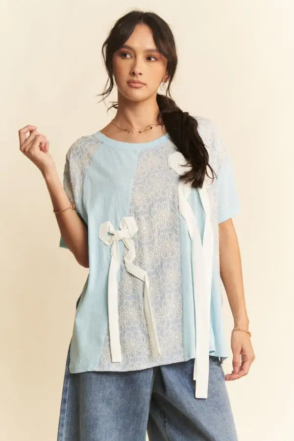 Lace & Bows Colorblock Knit Top