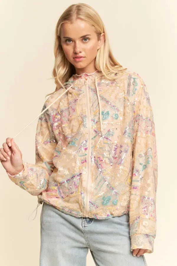 Stardust Sequin Embroidered Mesh Hoodie