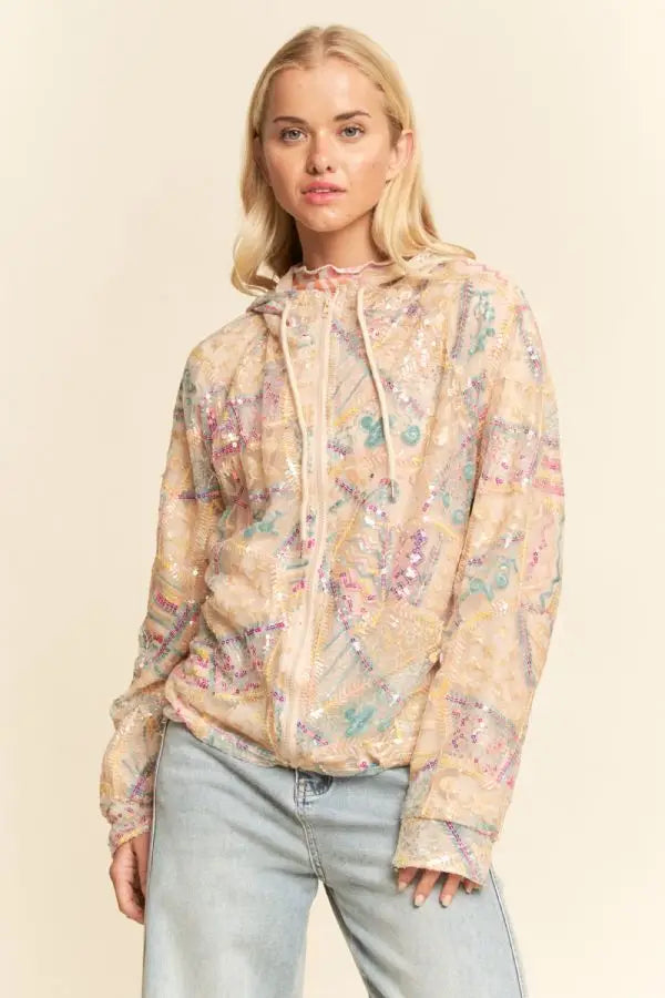 Stardust Sequin Embroidered Mesh Hoodie
