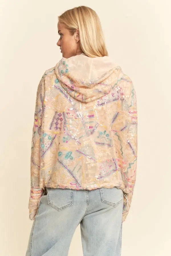 Stardust Sequin Embroidered Mesh Hoodie