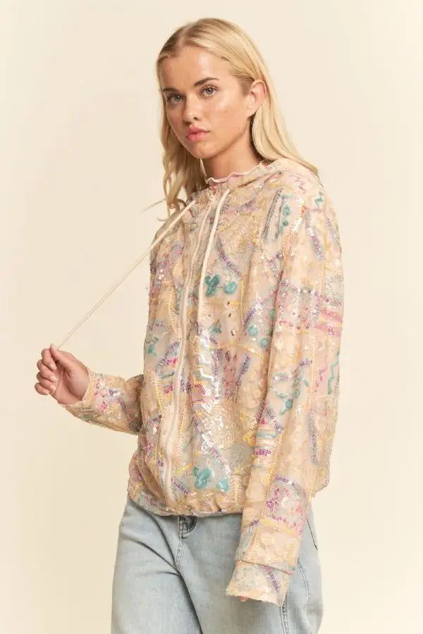 Stardust Sequin Embroidered Mesh Hoodie