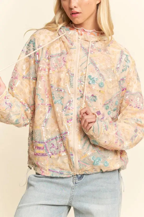 Stardust Sequin Embroidered Mesh Hoodie