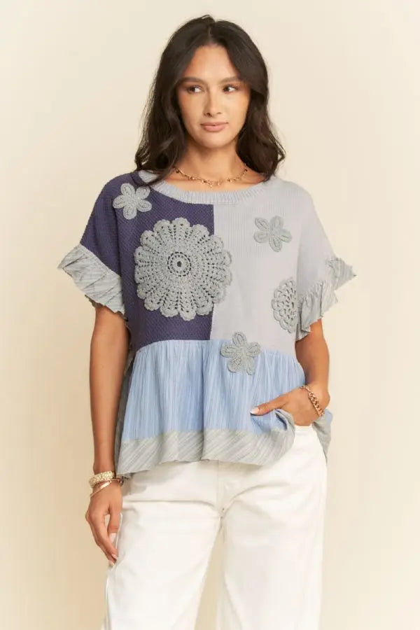 Meadow Bloom Crochet Patch Blouse