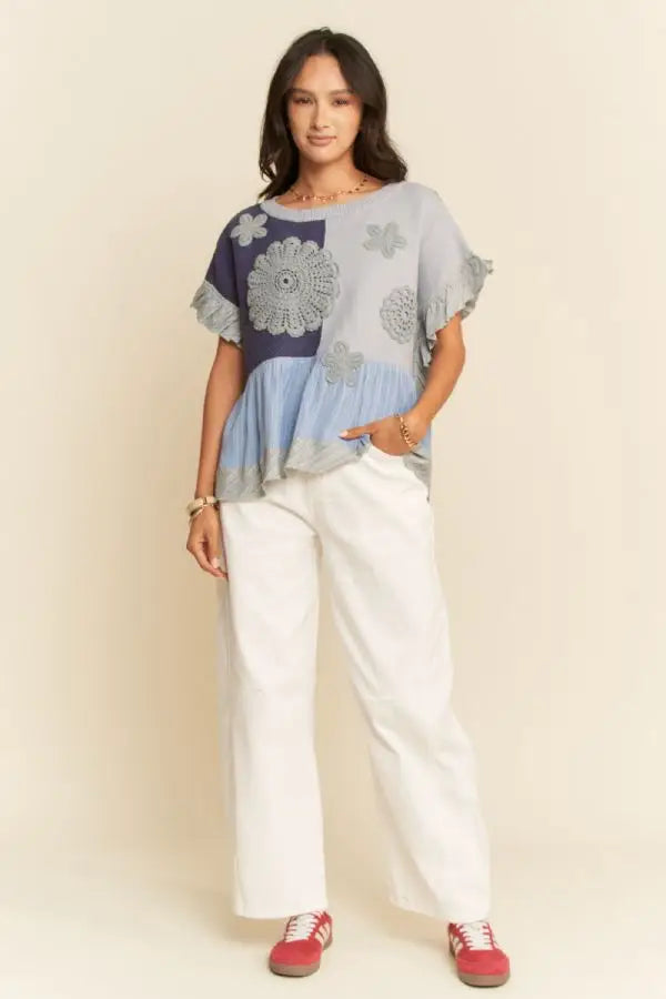 Meadow Bloom Crochet Patch Blouse