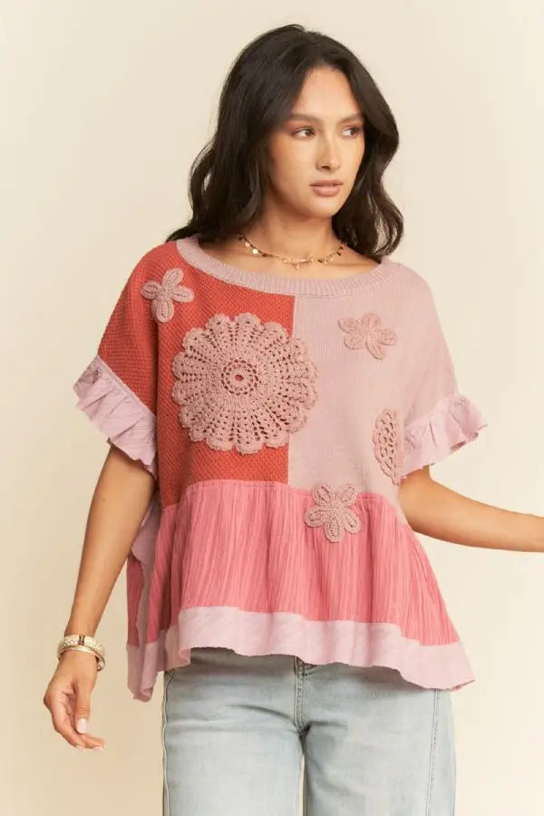 Meadow Bloom Crochet Patch Blouse