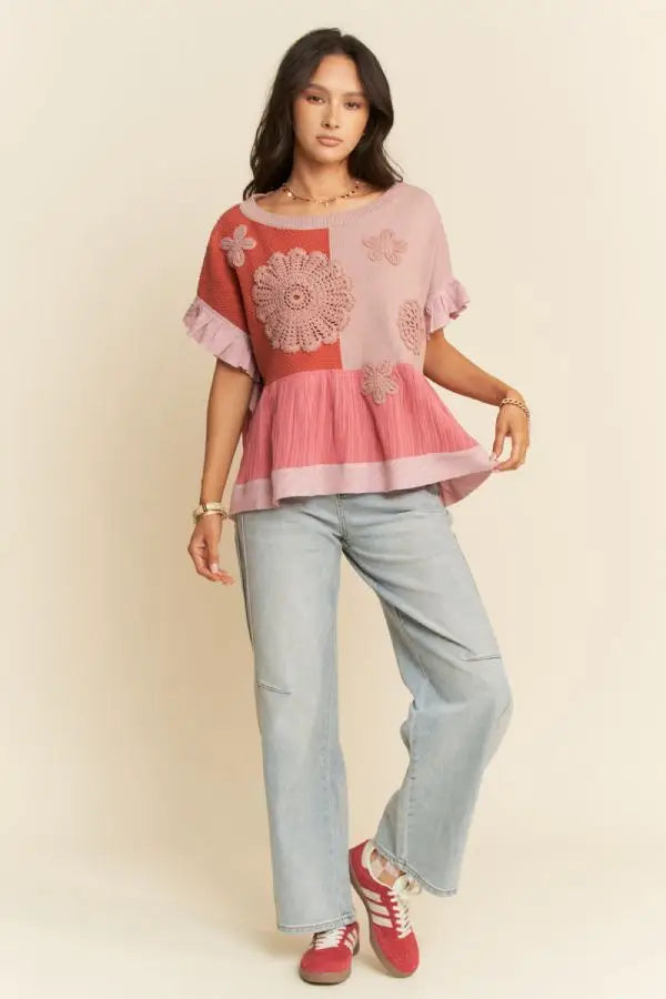 Meadow Bloom Crochet Patch Blouse