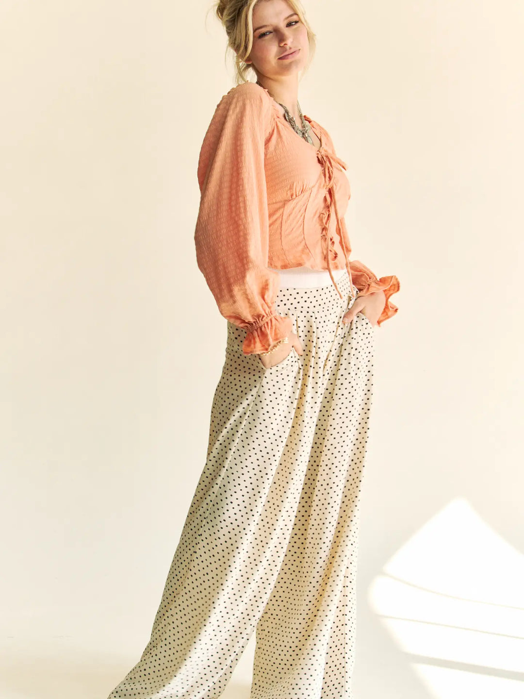 Polka Dot Pleated Wide-Leg Pants
