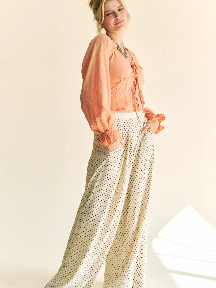 Polka Dot Pleated Wide-Leg Pants