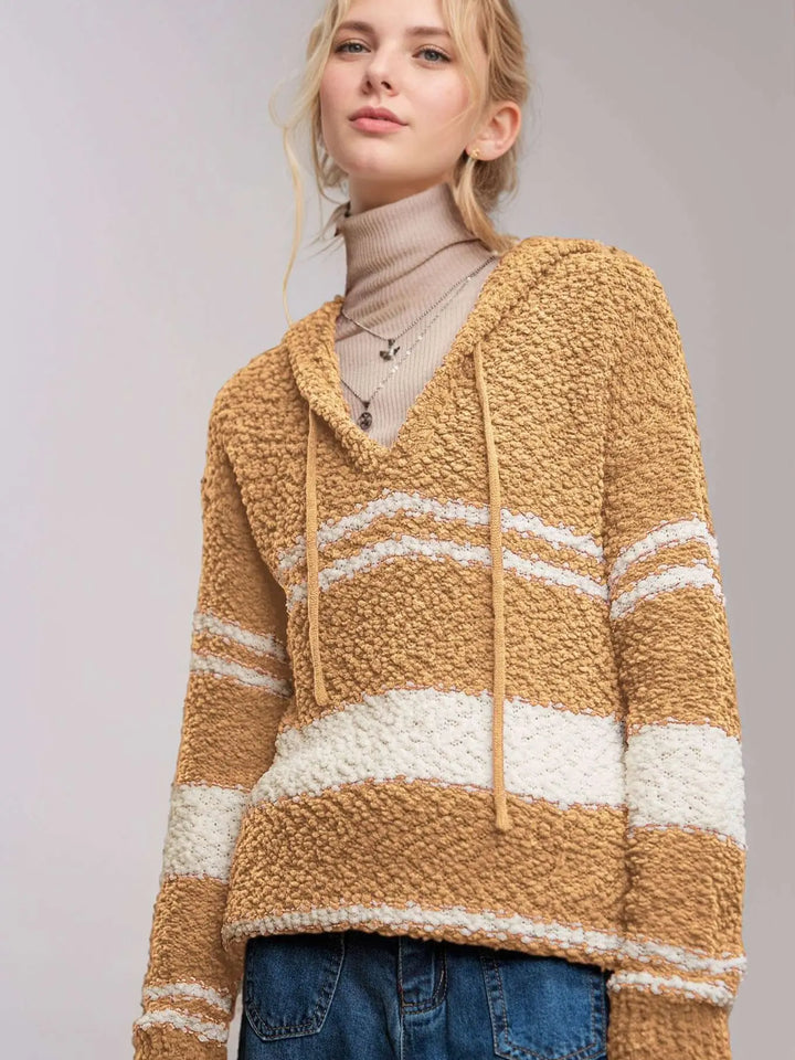 Camel Stripe Popcorn Hoodie Sweater