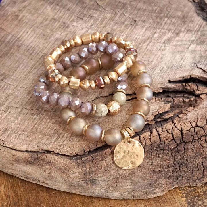 Rose Pink Boho Beads Coin Bracelet Set
