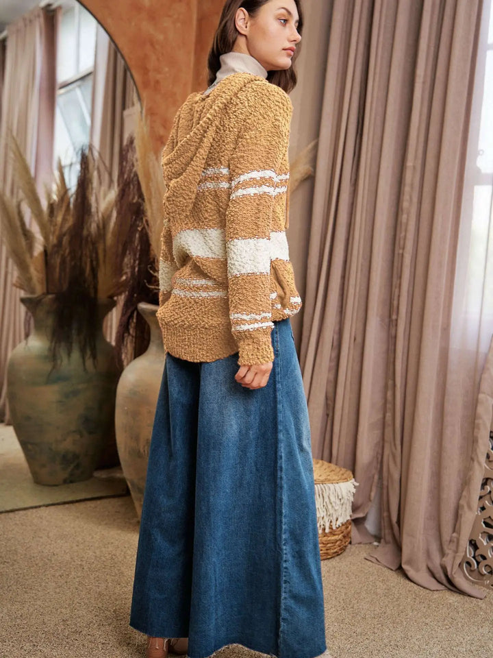 Camel Stripe Popcorn Hoodie Sweater