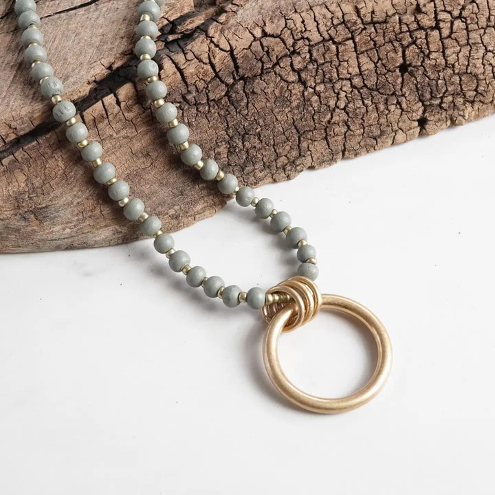 Grey Beaded Pendant Necklace
