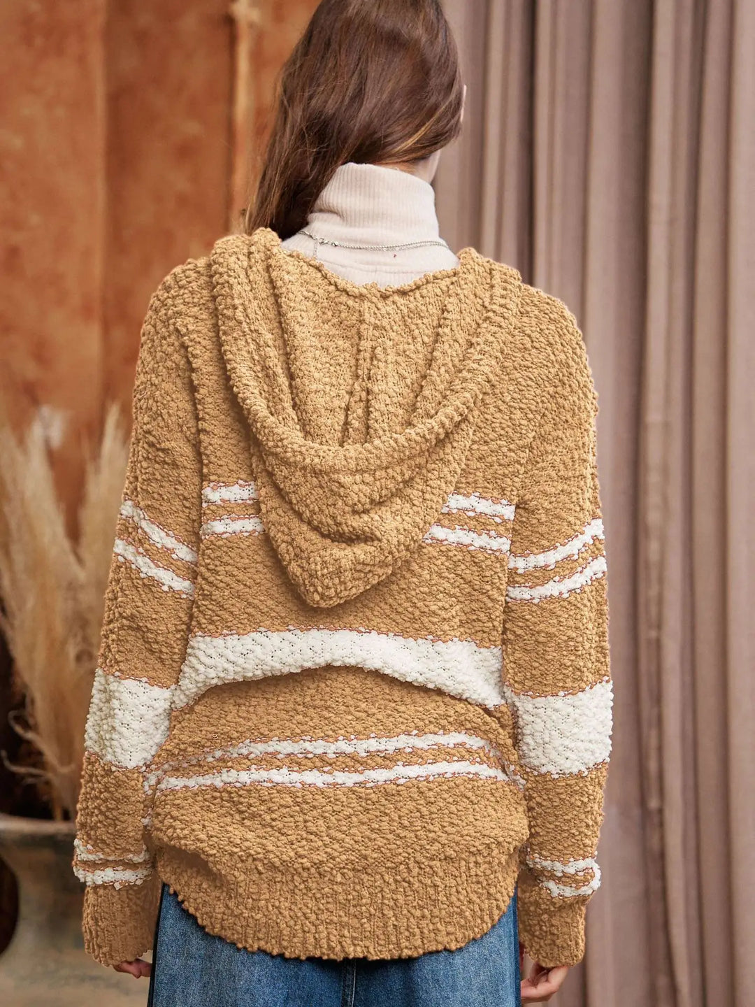 Camel Stripe Popcorn Hoodie Sweater