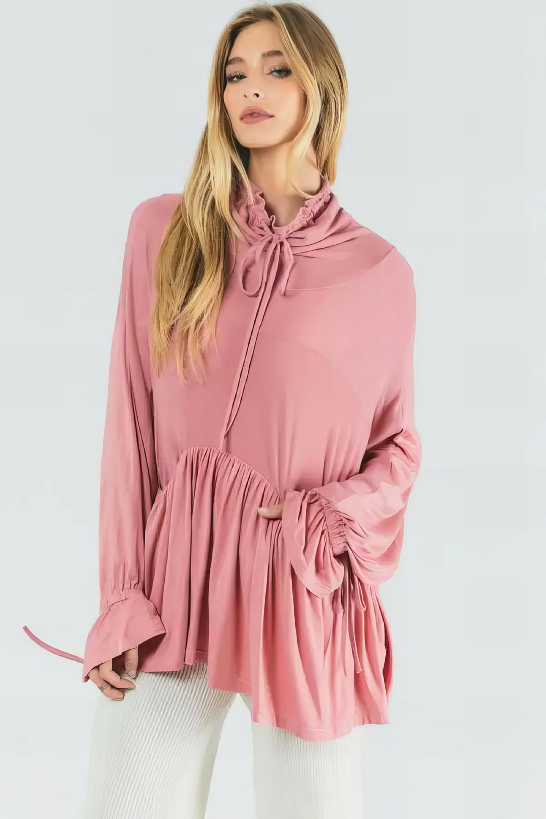 Dusty Pink Ruffle Turtle Neck Top