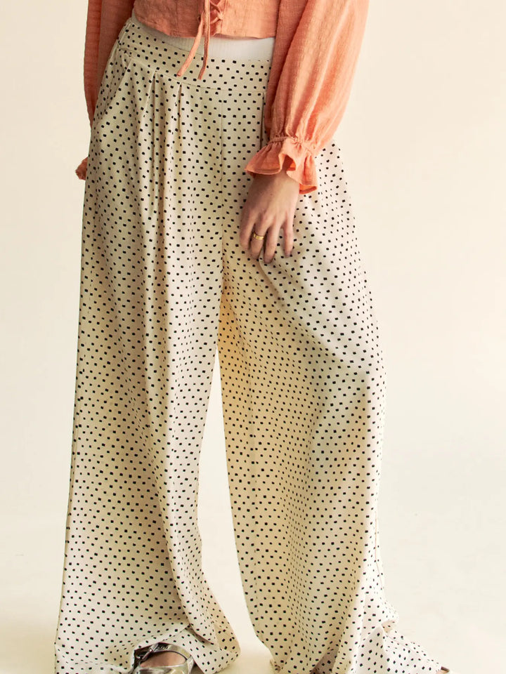 Polka Dot Pleated Wide-Leg Pants