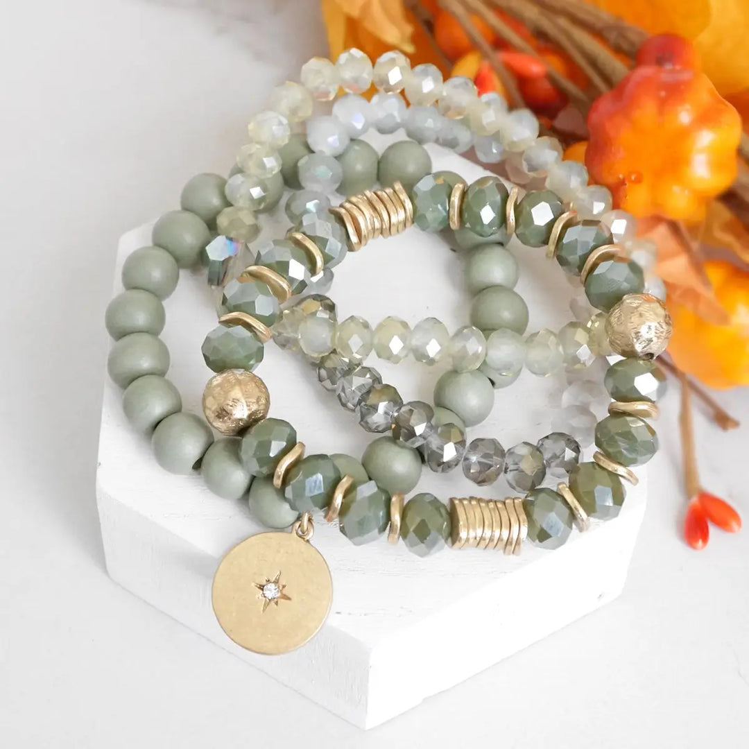 Olive Coin Beaded Stack