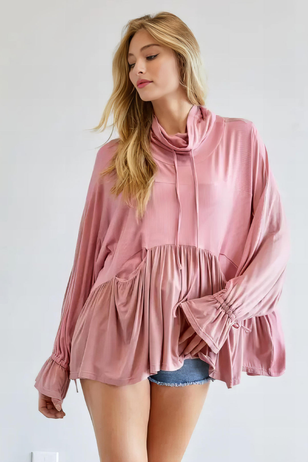 Dusty Pink Ruffle Turtle Neck Top