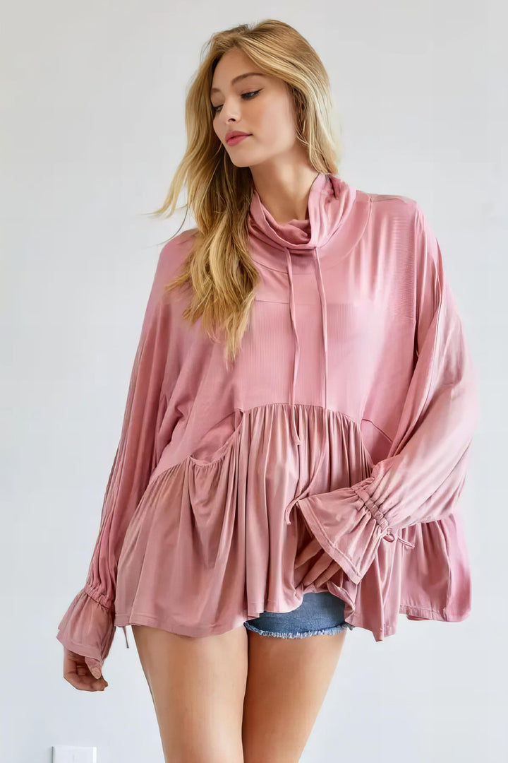 Dusty Pink Ruffle Turtle Neck Top